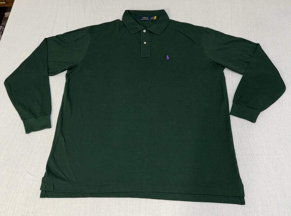 Polo Ralph Lauren Mens Sz 2XLT Green Long Sleeve Golf Polo Purple Pony NWOT